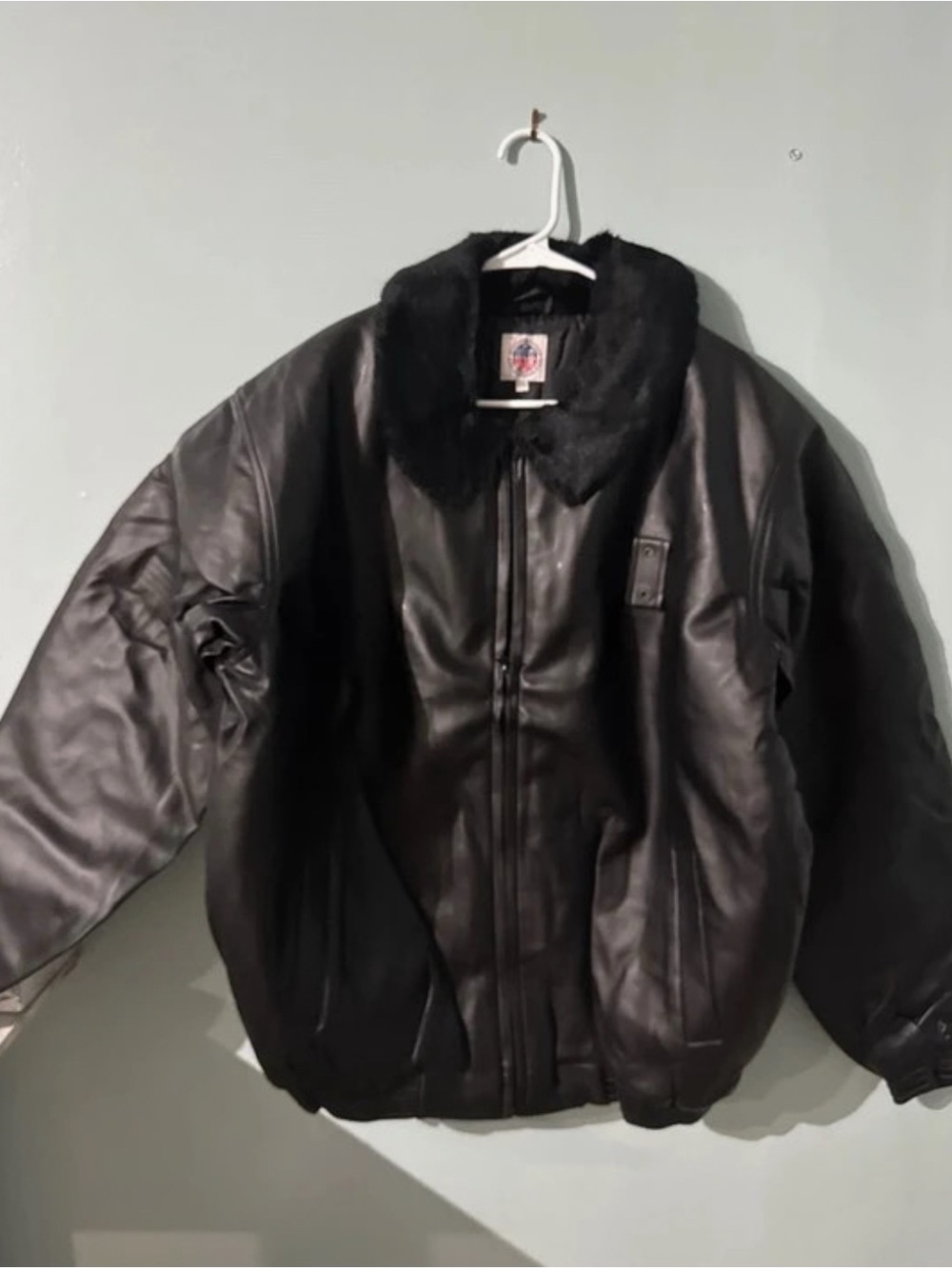 Men's Black Leather Bomber Jacket with Fur Collar